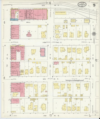 Sanborn Fire Insurance Map from Cordele, Crisp County, Georgia (1913), Sheet #0009 - Complete Map Set gallery image, historic Sanborn map, vintage wall art, Georgia Georgia