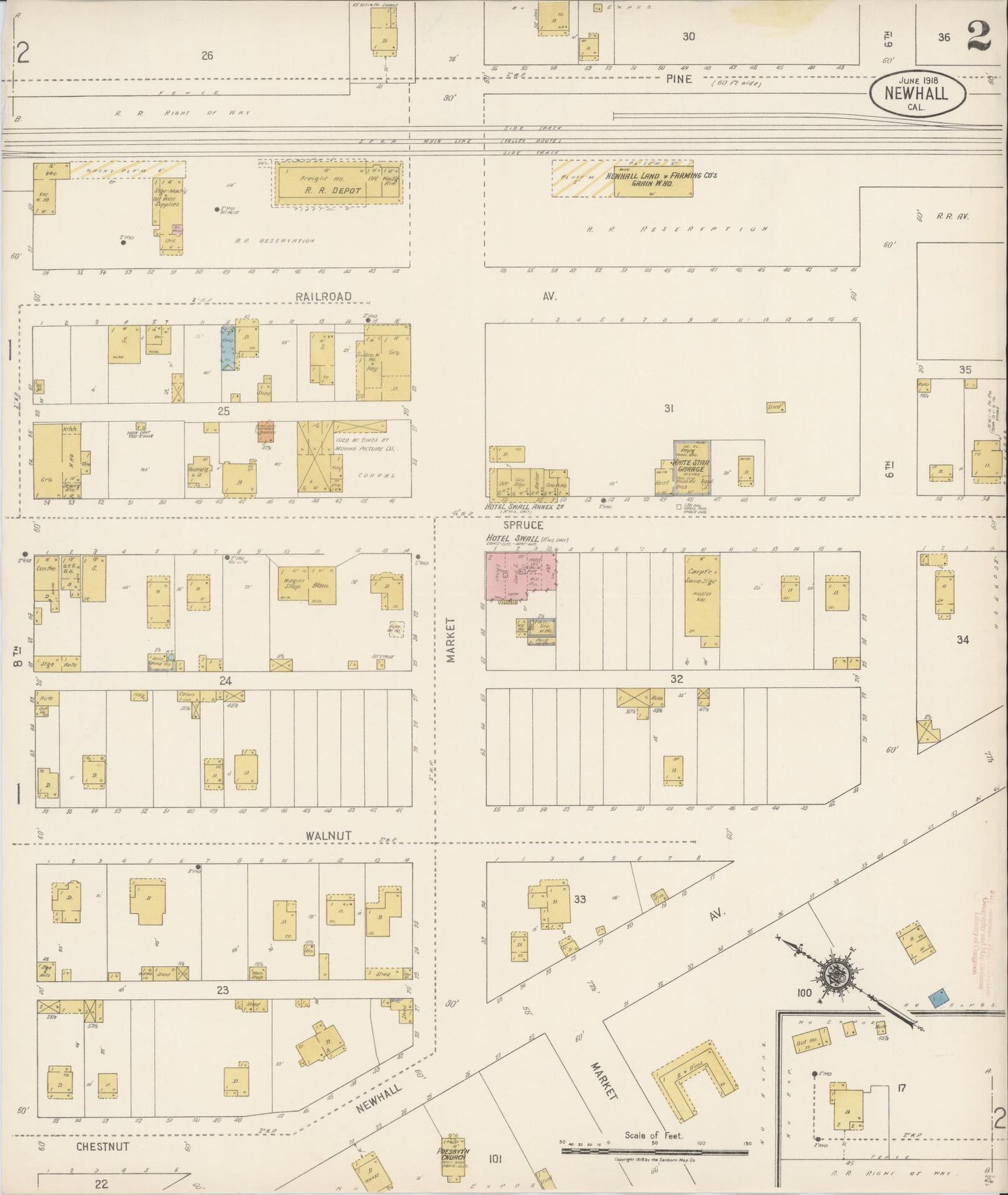 Sanborn Fire Insurance Map from Newhall, Los Angeles County, California (1918), Sheet #0002 - Complete Map Set gallery image, historic Sanborn map, vintage wall art, California California