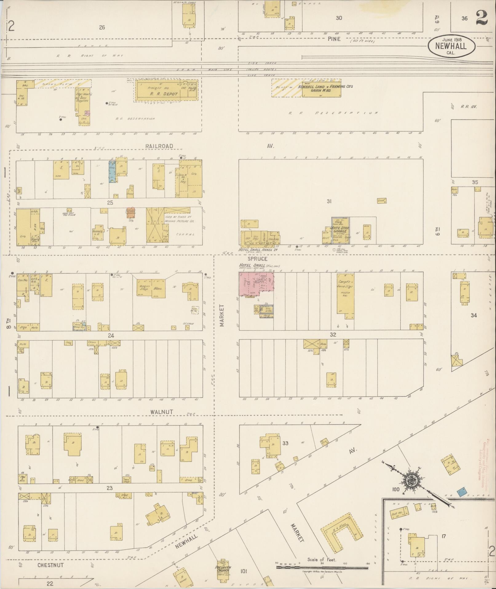 Sanborn Fire Insurance Map from Newhall, Los Angeles County, California (1918), Sheet #0002 - Complete Map Set gallery image, historic Sanborn map, vintage wall art, California California
