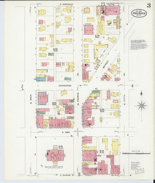 Sanborn Fire Insurance Map from Ann Arbor, Washtenaw County, Michigan (1908), Sheet #0003 - Historic Sanborn Fire Insurance Map Print, vintage old map wall art, antique decor, genealogy gift, Michigan Michigan map