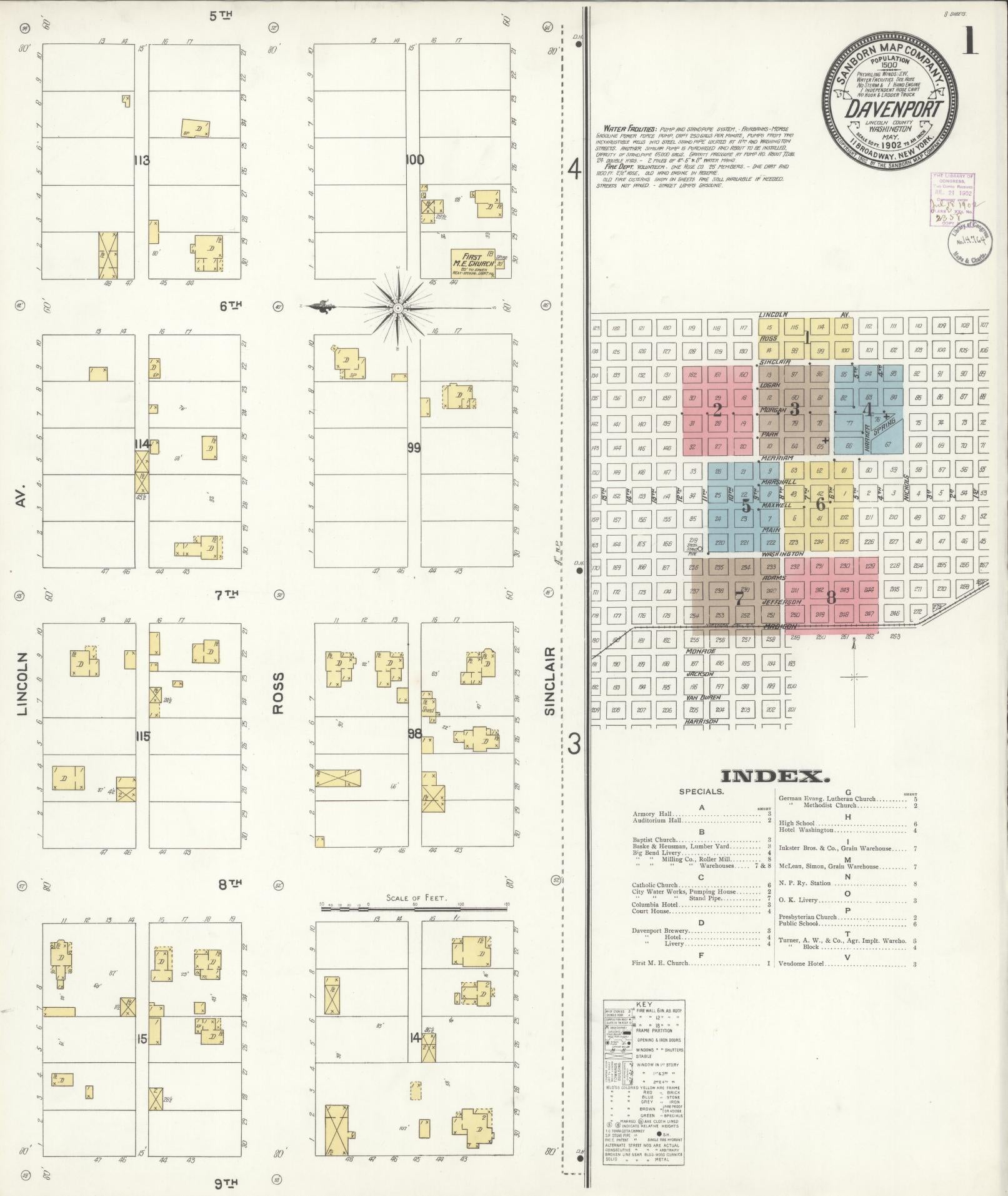 Sanborn Fire Insurance Map from Davenport, Lincoln County, Washington (1902), Sheet #0001 - Complete Map Set gallery image, historic Sanborn map, vintage wall art, Washington Washington
