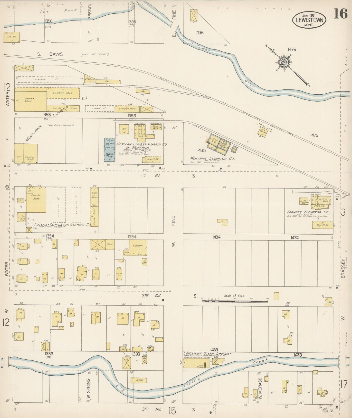 Sanborn Fire Insurance Map from Lewistown, Fergus County, Montana (1913), Sheet #0016 - Complete Map Set gallery image, historic Sanborn map, vintage wall art, Montana Montana