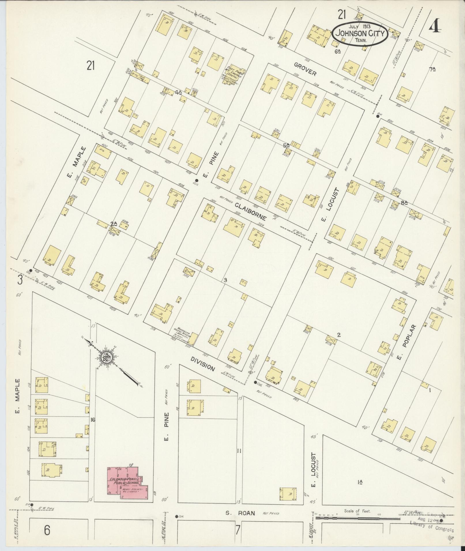 Sanborn Fire Insurance Map from Johnson City, Washington County, Tennessee (1913), Sheet #0004 - Complete Map Set gallery image, historic Sanborn map, vintage wall art, Tennessee Tennessee