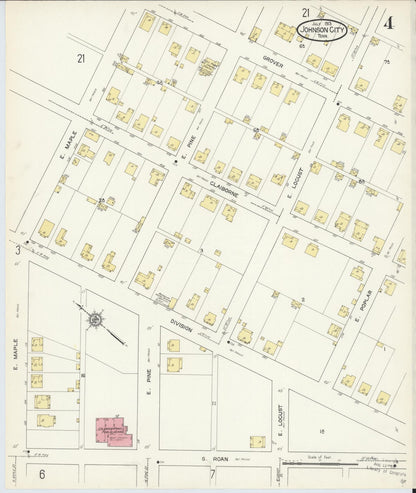Sanborn Fire Insurance Map from Johnson City, Washington County, Tennessee (1913), Sheet #0004 - Complete Map Set gallery image, historic Sanborn map, vintage wall art, Tennessee Tennessee