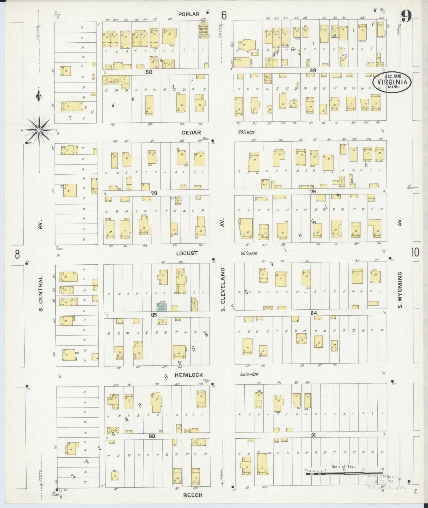 Sanborn Fire Insurance Map from Virginia, Saint Louis County, Minnesota (1908), Sheet #0009 - Complete Map Set gallery image, historic Sanborn map, vintage wall art, Minnesota Minnesota
