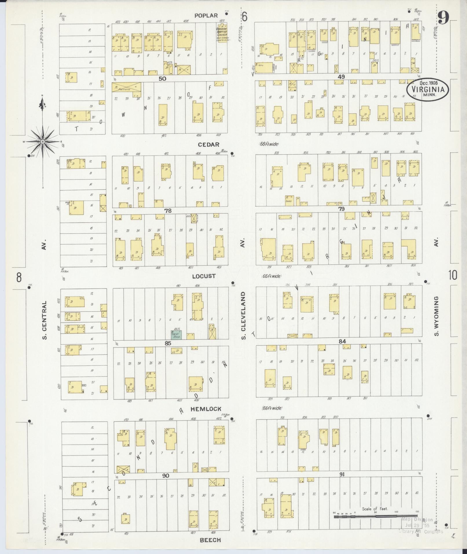 Sanborn Fire Insurance Map from Virginia, Saint Louis County, Minnesota (1908), Sheet #0009 - Complete Map Set gallery image, historic Sanborn map, vintage wall art, Minnesota Minnesota