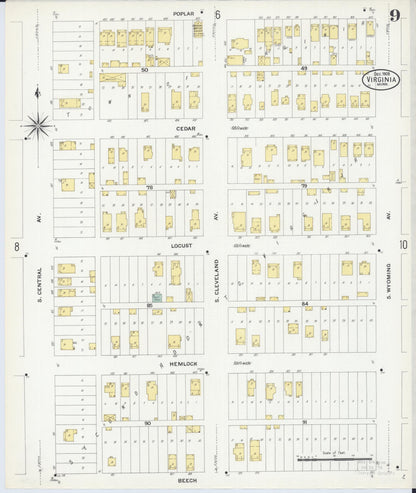 Sanborn Fire Insurance Map from Virginia, Saint Louis County, Minnesota (1908), Sheet #0009 - Complete Map Set gallery image, historic Sanborn map, vintage wall art, Minnesota Minnesota
