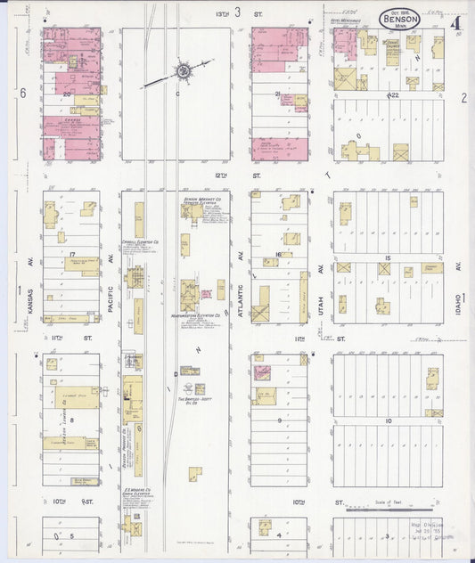 Sanborn Fire Insurance Map from Benson, Swift County, Minnesota (1916), Sheet #0004 - Historic Sanborn Fire Insurance Map Print, vintage old map wall art, antique decor, genealogy gift, Minnesota Minnesota map