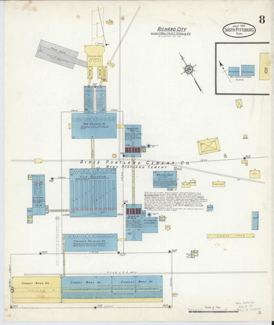 Sanborn Fire Insurance Map from South Pittsburg, Marion County, Tennessee (1913), Sheet #0008 - Historic Sanborn Fire Insurance Map Print, vintage old map wall art, antique decor, genealogy gift, Tennessee Tennessee map