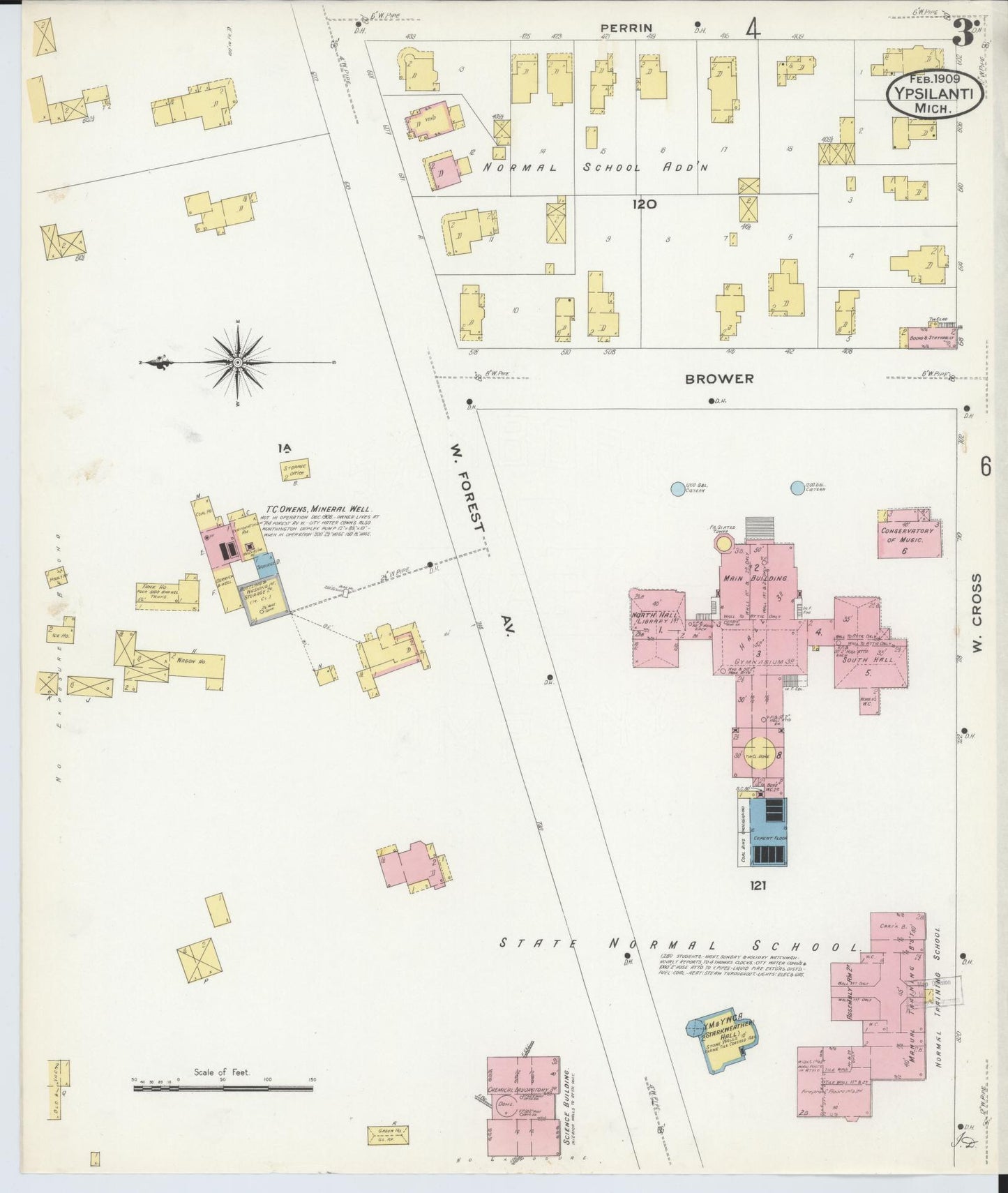 Sanborn Fire Insurance Map from Ypsilanti, Washtenaw County, Michigan (1909), Sheet #0003 - Complete Map Set gallery image, historic Sanborn map, vintage wall art, Michigan Michigan