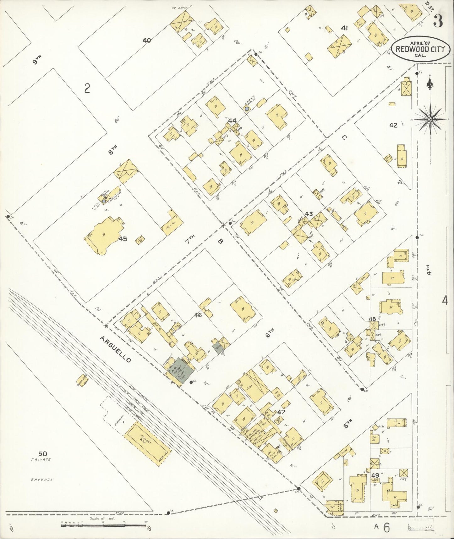Sanborn Fire Insurance Map from Redwood City, San Mateo County, California (1907), Sheet #0003 - Complete Map Set gallery image, historic Sanborn map, vintage wall art, California California