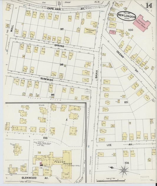 Sanborn Fire Insurance Map from New London, New London County, Connecticut (1891), Sheet #0014 - Historic Sanborn Fire Insurance Map Print, vintage old map wall art, antique decor, genealogy gift, Connecticut Connecticut map