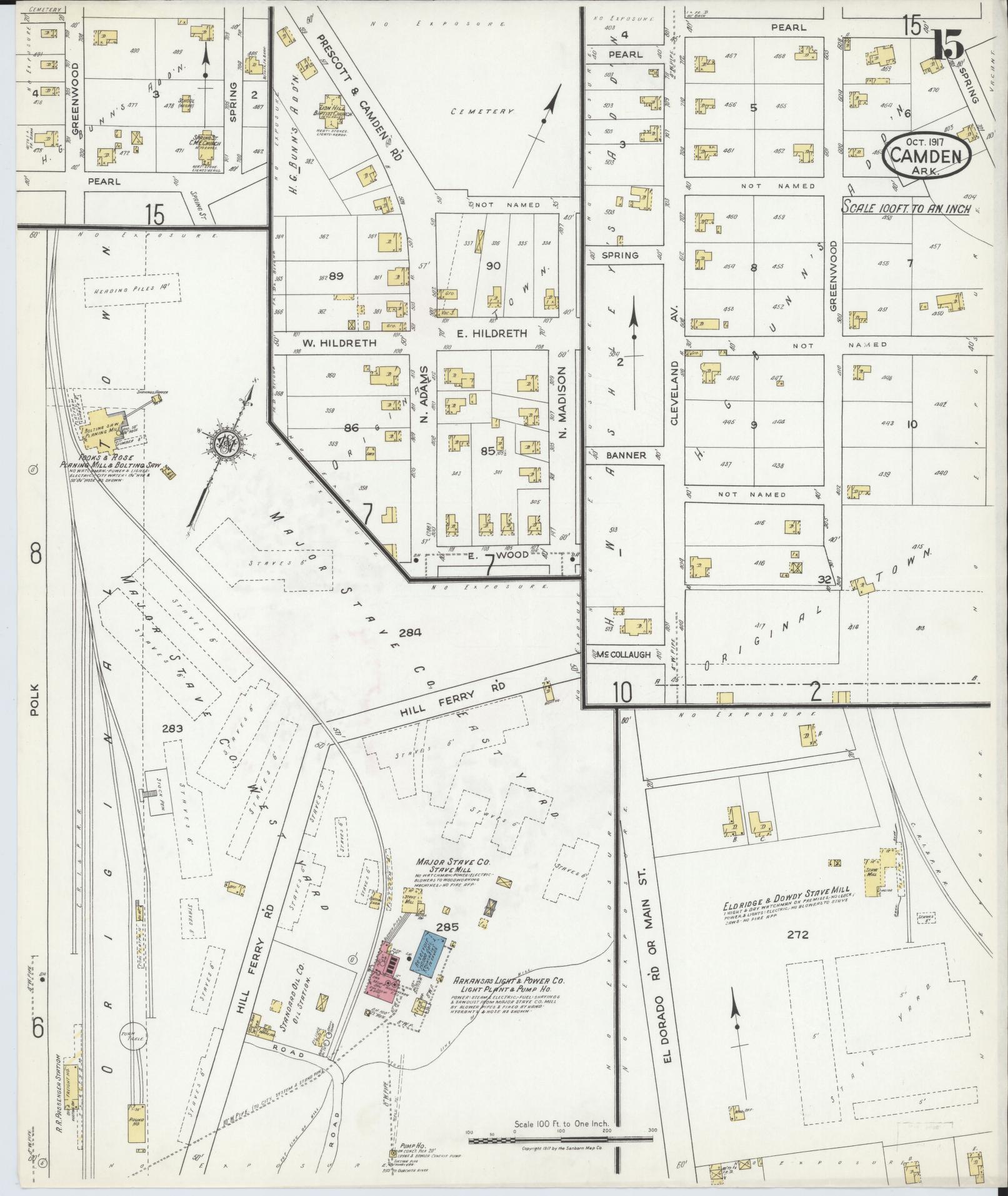 Sanborn Fire Insurance Map from Camden, Ouachita County, Arkansas (1917), Sheet #0015 - Historic Sanborn Fire Insurance Map Print, vintage old map wall art, antique decor, genealogy gift, Arkansas Arkansas map