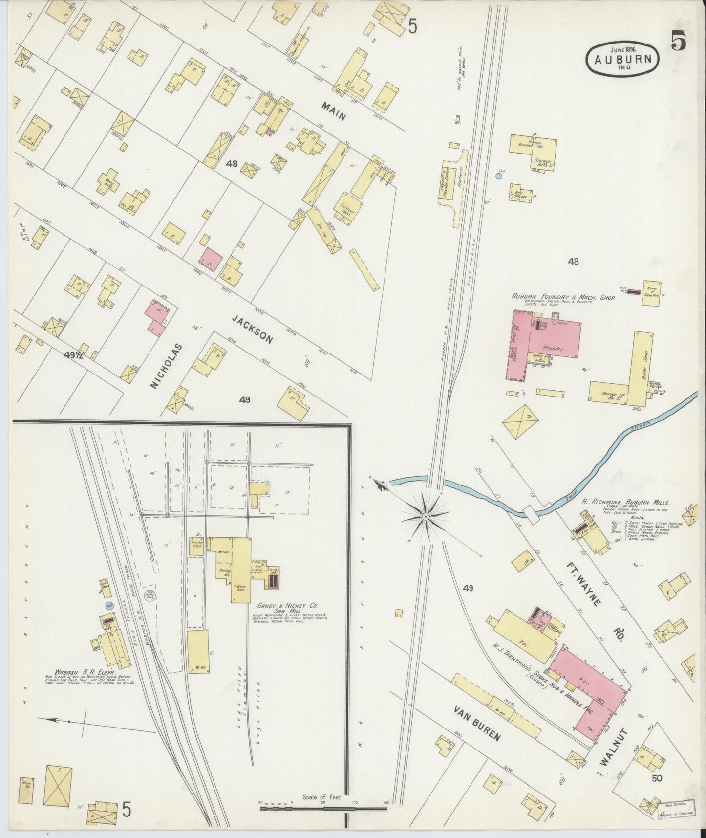 Sanborn Fire Insurance Map from Auburn, De Kalb County, Indiana (1896), Sheet #0005 - Complete Map Set gallery image, historic Sanborn map, vintage wall art, Indiana Indiana