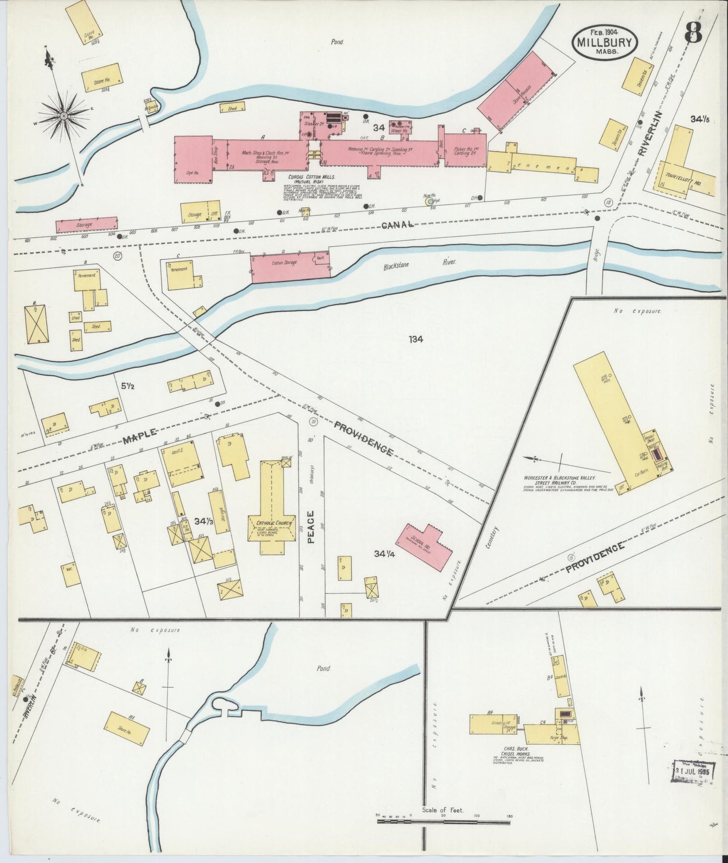 Sanborn Fire Insurance Map from Millbury, Worcester County, Massachusetts (1904), Sheet #0008 - Complete Map Set gallery image, historic Sanborn map, vintage wall art, Massachusetts Massachusetts