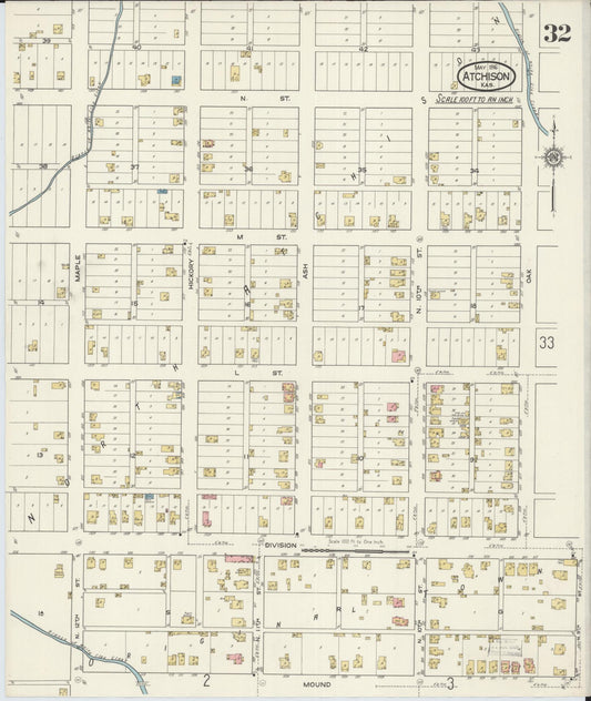Sanborn Fire Insurance Map from Atchison, Atchison County, Kansas (1916), Sheet #0032 - Historic Sanborn Fire Insurance Map Print, vintage old map wall art, antique decor, genealogy gift, Kansas Kansas map