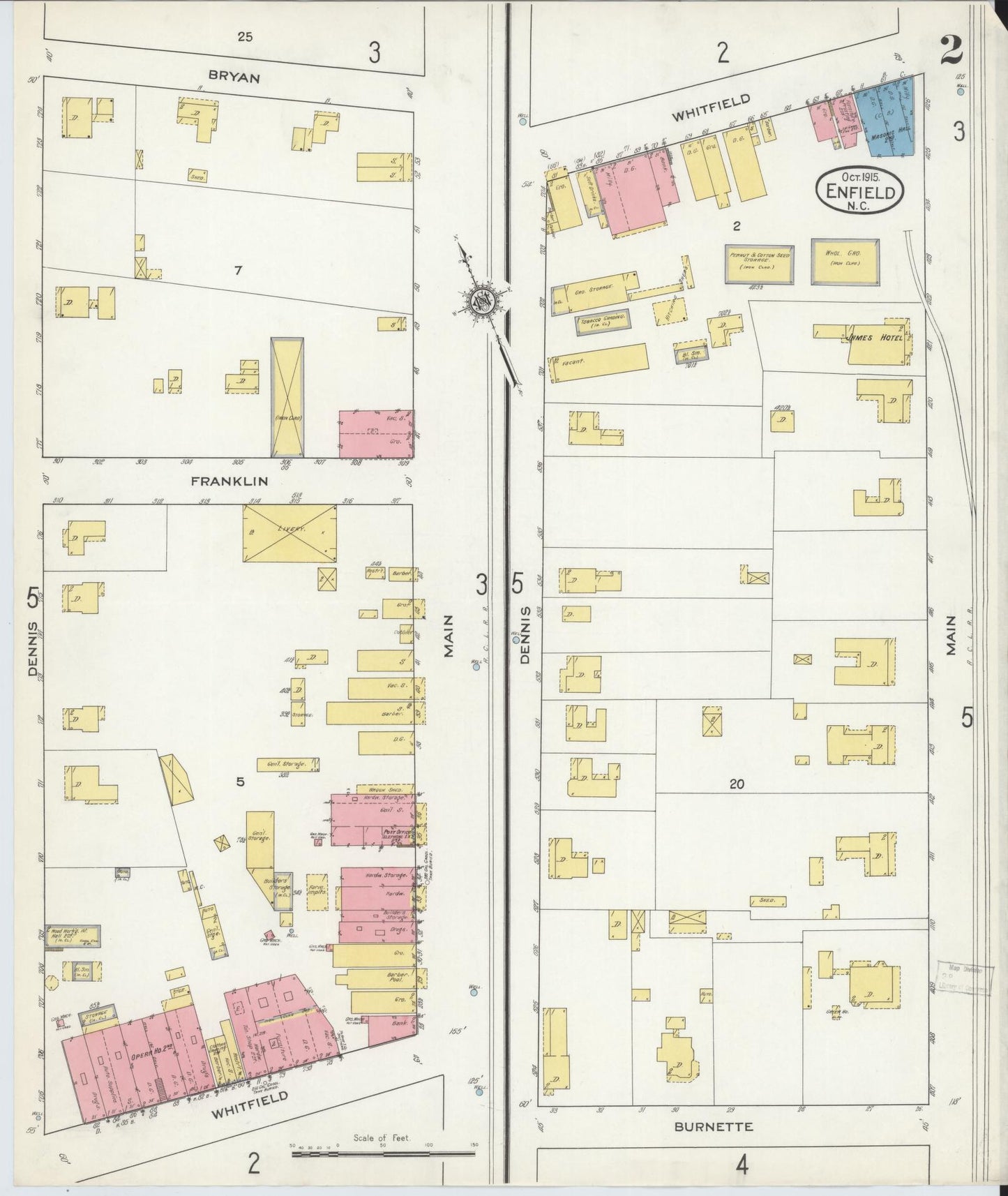 Sanborn Fire Insurance Map from Enfield, Halifax County, North Carolina (1915), Sheet #0002 - Historic Sanborn Fire Insurance Map Print, vintage old map wall art, antique decor, genealogy gift, North Carolina North Carolina map