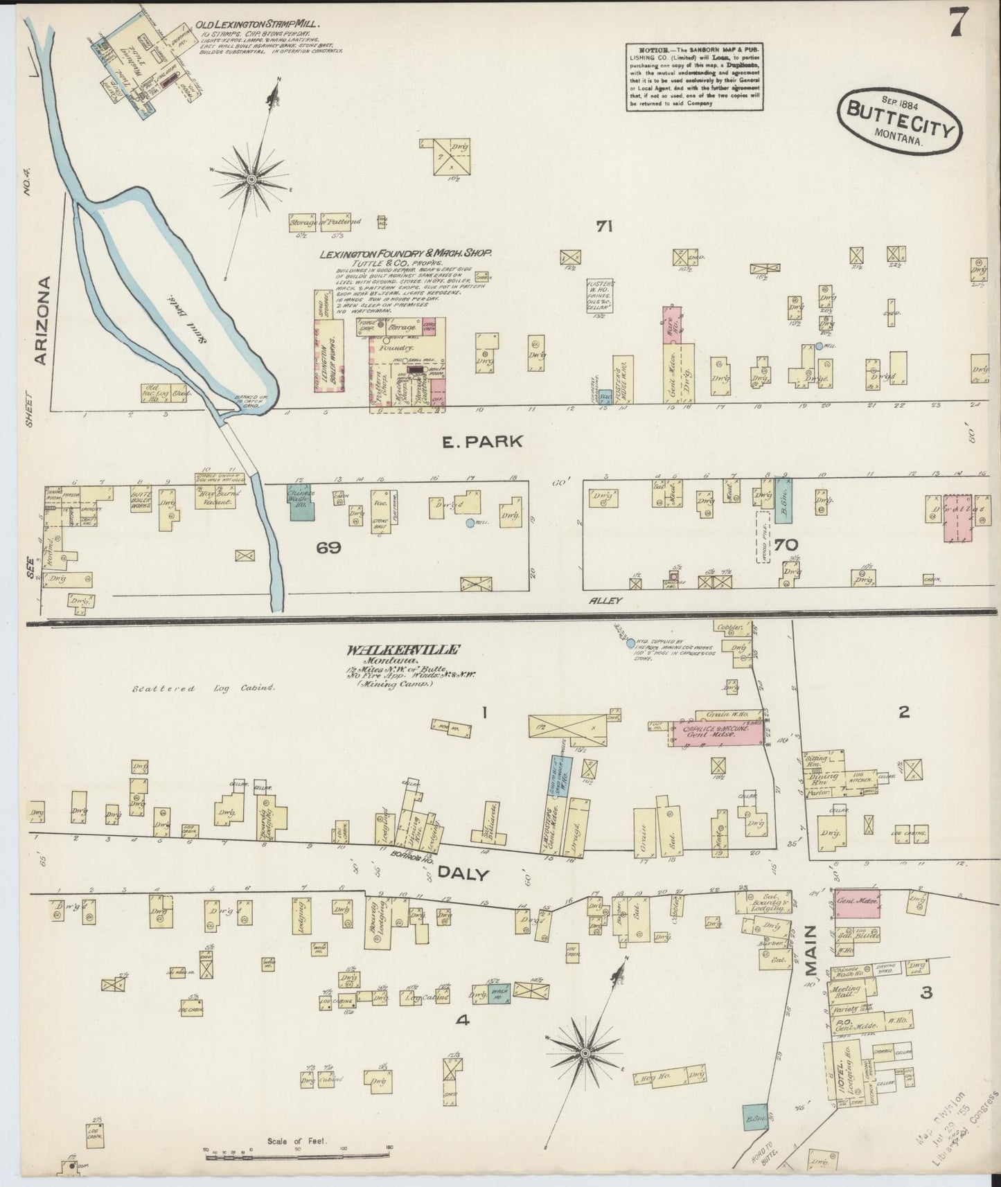 Sanborn Fire Insurance Map from Butte, Silver Bow County, Montana (1884), Sheet #0007 - Complete Map Set gallery image, historic Sanborn map, vintage wall art, Montana Montana