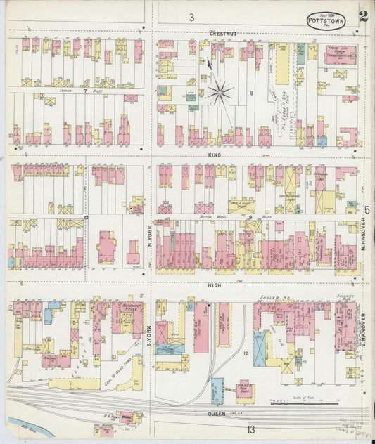Sanborn Fire Insurance Map from Pottstown, Montgomery County, Pennsylvania (1896), Sheet #0002 - Historic Sanborn Fire Insurance Map Print, vintage old map wall art, antique decor, genealogy gift, Pennsylvania Pennsylvania map