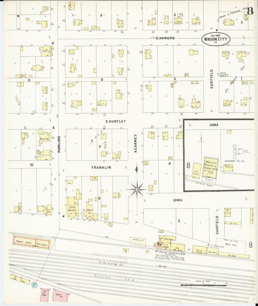 Sanborn Fire Insurance Map from Mason City, Cerro Gordo County, Iowa (1897), Sheet #0008 - Historic Sanborn Fire Insurance Map Print, vintage old map wall art
