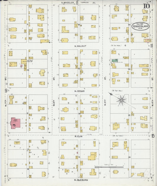 Sanborn Fire Insurance Map from Grand Island, Hall County, Nebraska (1905), Sheet #0010 - Historic Sanborn Fire Insurance Map Print, vintage old map wall art, antique decor, genealogy gift, Nebraska Nebraska map