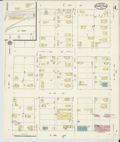 Sanborn Fire Insurance Map from Jamestown, Stutsman County, North Dakota (1913), Sheet #0004 - Complete Map Set gallery image, historic Sanborn map, vintage wall art, North Dakota North Dakota