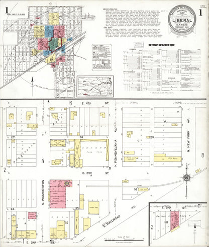 Sanborn Fire Insurance Map from Liberal, Seward County, Kansas (1923), Sheet #0001 - Complete Map Set gallery image, historic Sanborn map, vintage wall art, Kansas Kansas