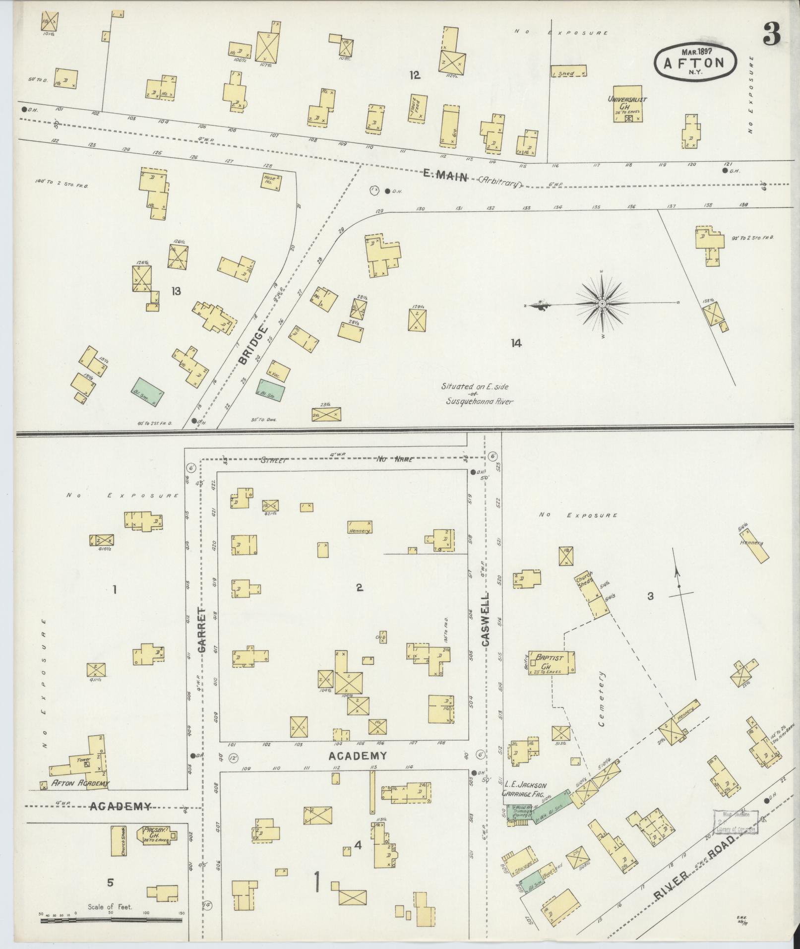 Sanborn Fire Insurance Map from Afton, Chenango County, New York (1897), Sheet #0003 - Historic Sanborn Fire Insurance Map Print, vintage old map wall art, antique decor, genealogy gift, New York New York map