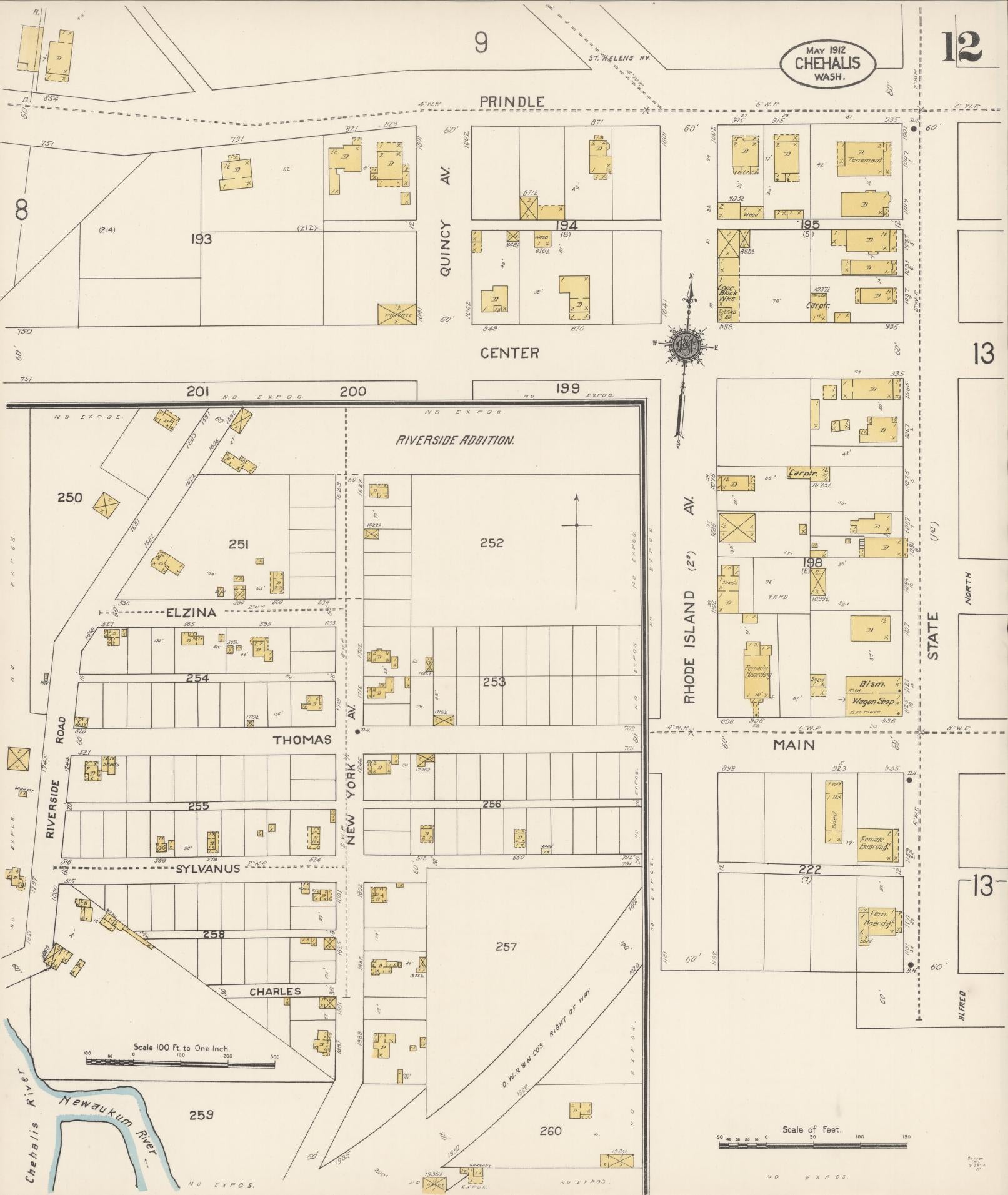 Sanborn Fire Insurance Map from Chehalis, Lewis County, Washington (1912), Sheet #0012 - Complete Map Set gallery image, historic Sanborn map, vintage wall art, Washington Washington