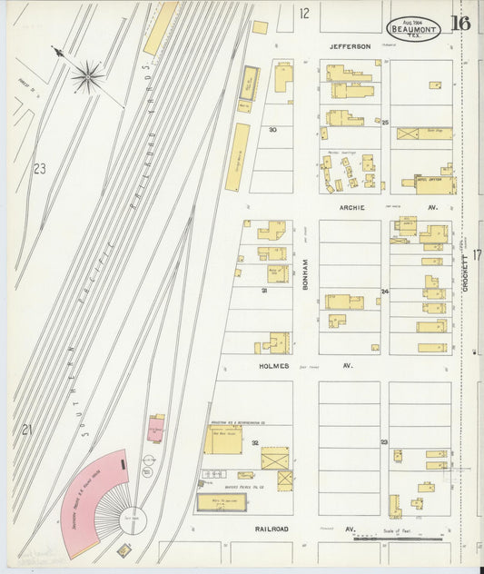Sanborn Fire Insurance Map from Beaumont, Jefferson County, Texas (1904), Sheet #0016 - Historic Sanborn Fire Insurance Map Print, vintage old map wall art, antique decor, genealogy gift, Texas Texas map