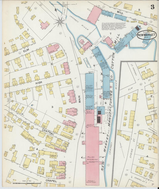 Sanborn Fire Insurance Map from New Market, Rockingham County, New Hampshire (1892), Sheet #0003 - Historic Sanborn Fire Insurance Map Print, vintage old map wall art, antique decor, genealogy gift, New Hampshire New Hampshire map