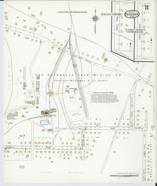 Sanborn Fire Insurance Map from Bessemer, Gogebic County, Michigan (1917), Sheet #0008 - Historic Sanborn Fire Insurance Map Print, vintage old map wall art, antique decor, genealogy gift, Michigan Michigan map