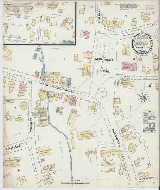Sanborn Fire Insurance Map from Concord, Middlesex County, Massachusetts (1887), Sheet #0001 - Historic Sanborn Fire Insurance Map Print, vintage old map wall art, antique decor, genealogy gift, Massachusetts Massachusetts map