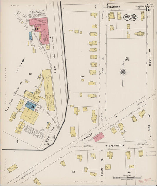 Sanborn Fire Insurance Map from Wayland, Steuben County, New York (1922), Sheet #0006 - Historic Sanborn Fire Insurance Map Print, vintage old map wall art, antique decor, genealogy gift, New York New York map