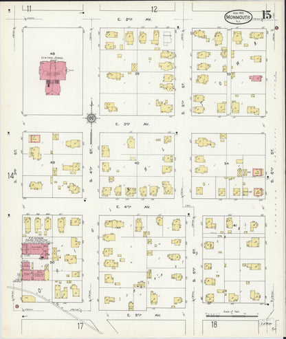 Sanborn Fire Insurance Map from Monmouth, Warren County, Illinois (1913), Sheet #0015 - Historic Sanborn Fire Insurance Map Print, vintage old map wall art, antique decor, genealogy gift, Illinois Illinois map