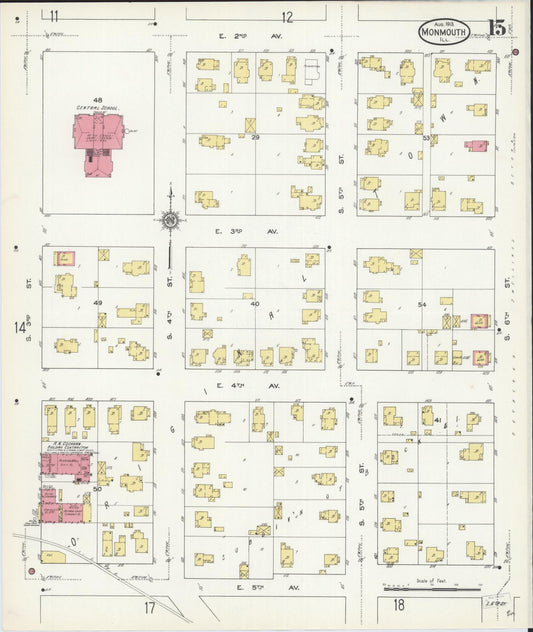 Sanborn Fire Insurance Map from Monmouth, Warren County, Illinois (1913), Sheet #0015 - Historic Sanborn Fire Insurance Map Print, vintage old map wall art, antique decor, genealogy gift, Illinois Illinois map