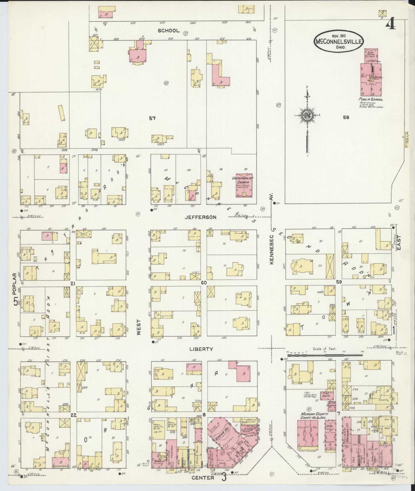Sanborn Fire Insurance Map from McConnelsville, Morgan County, Ohio (1911), Sheet #0004 - Historic Sanborn Fire Insurance Map Print, vintage old map wall art, antique decor, genealogy gift, Ohio Ohio map
