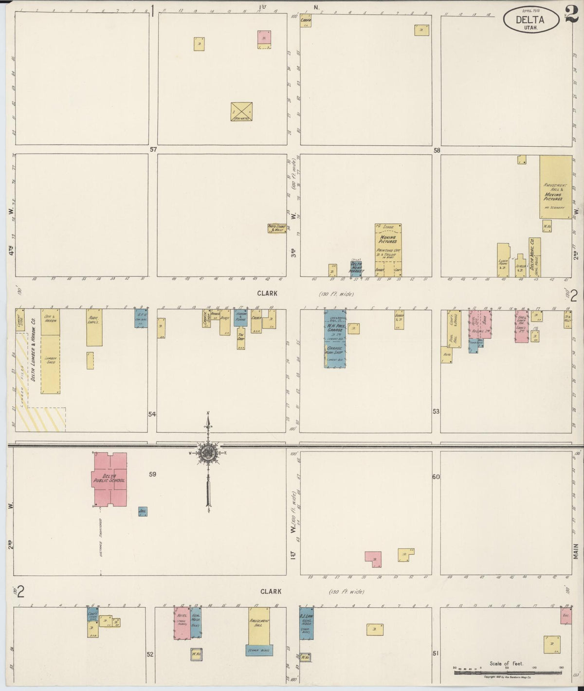 Sanborn Fire Insurance Map from Delta, Millard County, Utah (1918), Sheet #0002 - Historic Sanborn Fire Insurance Map Print, vintage old map wall art, antique decor, genealogy gift, Utah Utah map