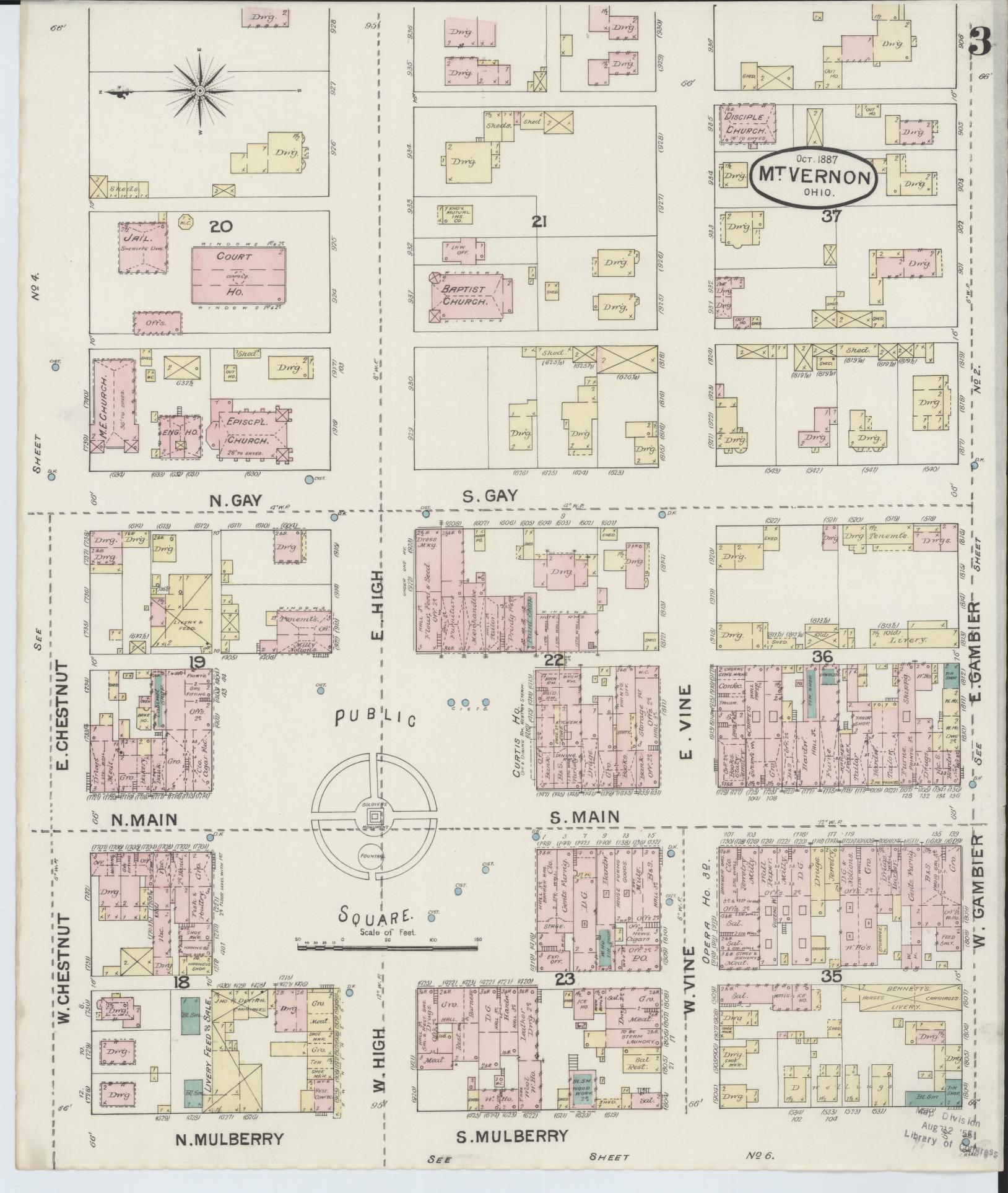 Sanborn Fire Insurance Map from Mount Vernon, Knox County, Ohio (1887), Sheet #0003 - Historic Sanborn Fire Insurance Map Print, vintage old map wall art, antique decor, genealogy gift, Ohio Ohio map