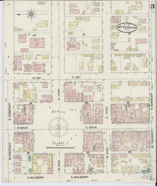 Sanborn Fire Insurance Map from Mount Vernon, Knox County, Ohio (1887), Sheet #0003 - Historic Sanborn Fire Insurance Map Print, vintage old map wall art, antique decor, genealogy gift, Ohio Ohio map