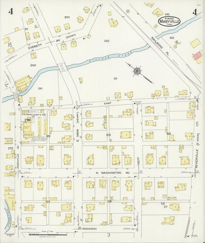 Sanborn Fire Insurance Map from Maryville, Blount County, Tennessee (1925), Sheet #0004 - Complete Map Set gallery image, historic Sanborn map, vintage wall art, Tennessee Tennessee