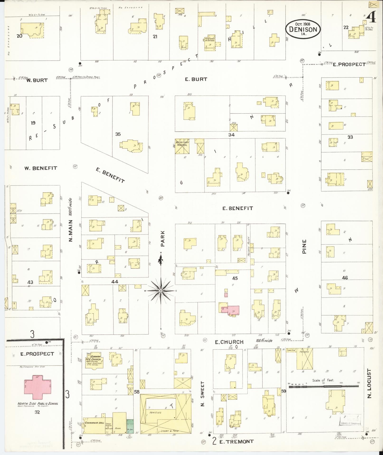 Sanborn Fire Insurance Map from Denison, Crawford County, Iowa (1908), Sheet #0004 - Historic Sanborn Fire Insurance Map Print, vintage old map wall art