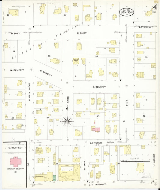 Sanborn Fire Insurance Map from Denison, Crawford County, Iowa (1908), Sheet #0004 - Historic Sanborn Fire Insurance Map Print, vintage old map wall art