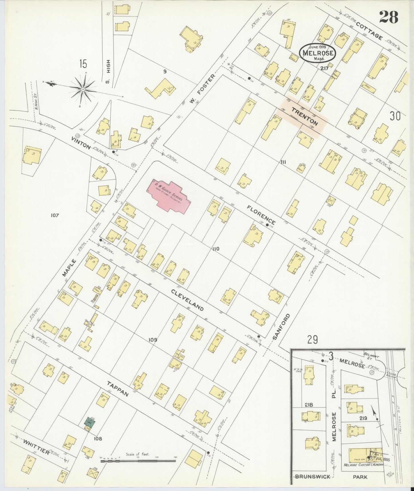 Sanborn Fire Insurance Map from Melrose, Middlesex County, Massachusetts (1909), Sheet #0028 - Complete Map Set gallery image, historic Sanborn map, vintage wall art, Massachusetts Massachusetts