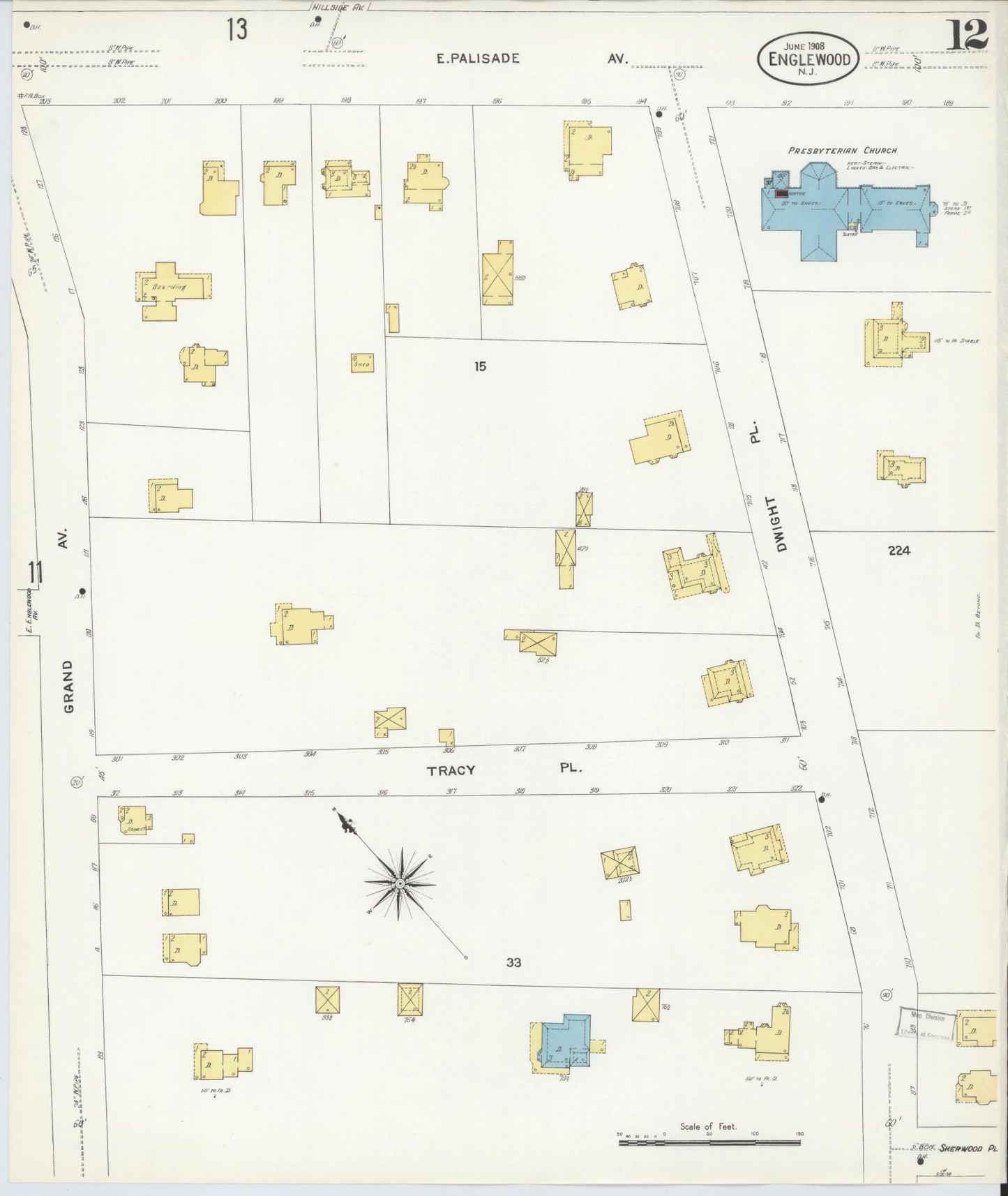 Sanborn Fire Insurance Map from Englewood, Bergen County, New Jersey (1908), Sheet #0012 - Complete Map Set gallery image, historic Sanborn map, vintage wall art, New Jersey New Jersey