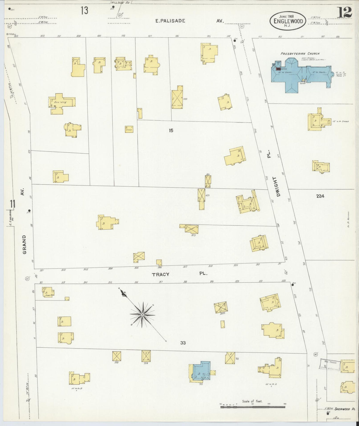 Sanborn Fire Insurance Map from Englewood, Bergen County, New Jersey (1908), Sheet #0012 - Complete Map Set gallery image, historic Sanborn map, vintage wall art, New Jersey New Jersey