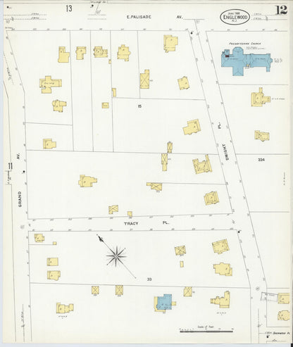 Sanborn Fire Insurance Map from Englewood, Bergen County, New Jersey (1908), Sheet #0012 - Complete Map Set gallery image, historic Sanborn map, vintage wall art, New Jersey New Jersey
