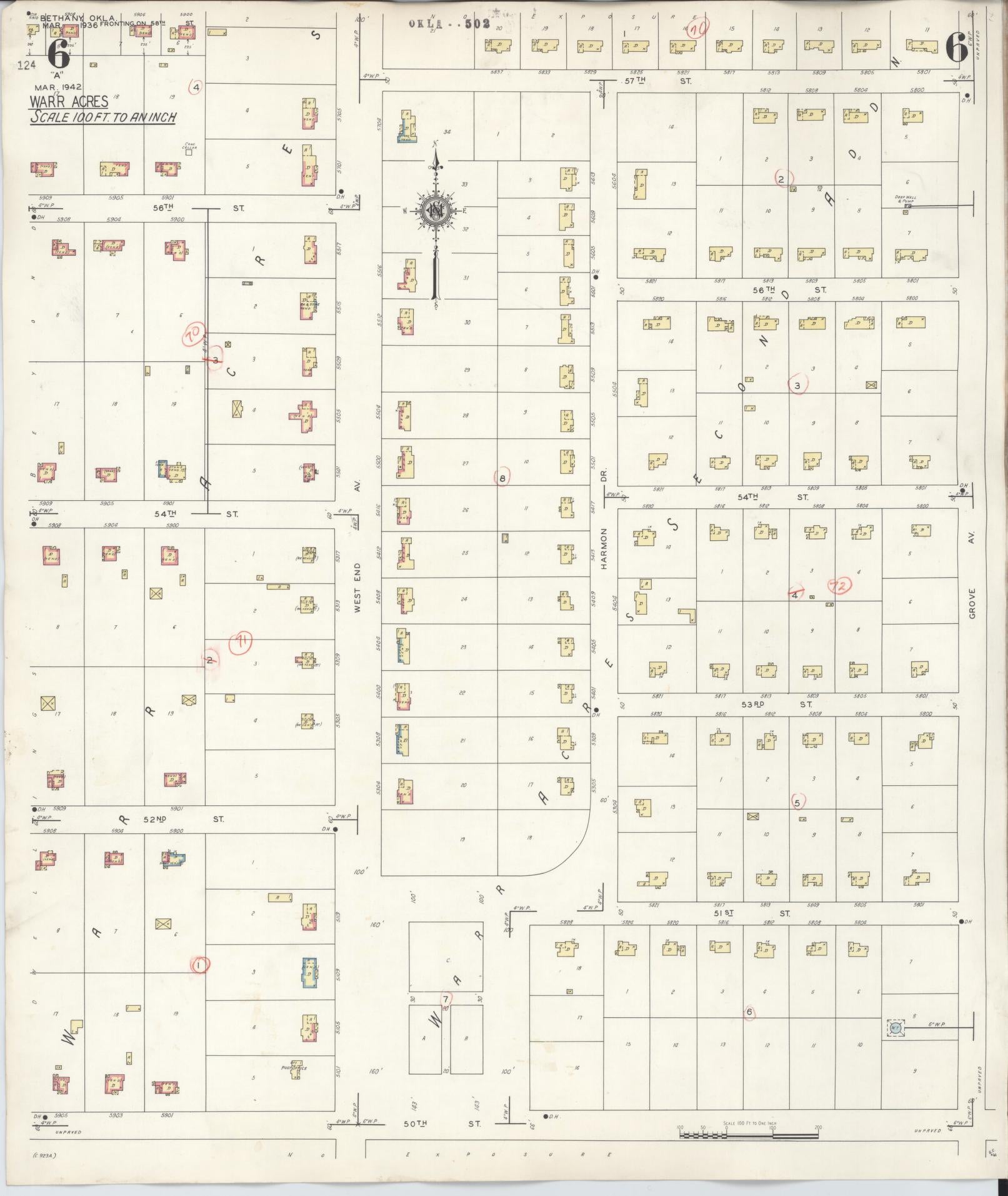 Sanborn Fire Insurance Map from Bethany, Oklahoma County, Oklahoma (1942), Sheet #0006 - Complete Map Set gallery image, historic Sanborn map, vintage wall art, Bethany Oklahoma
