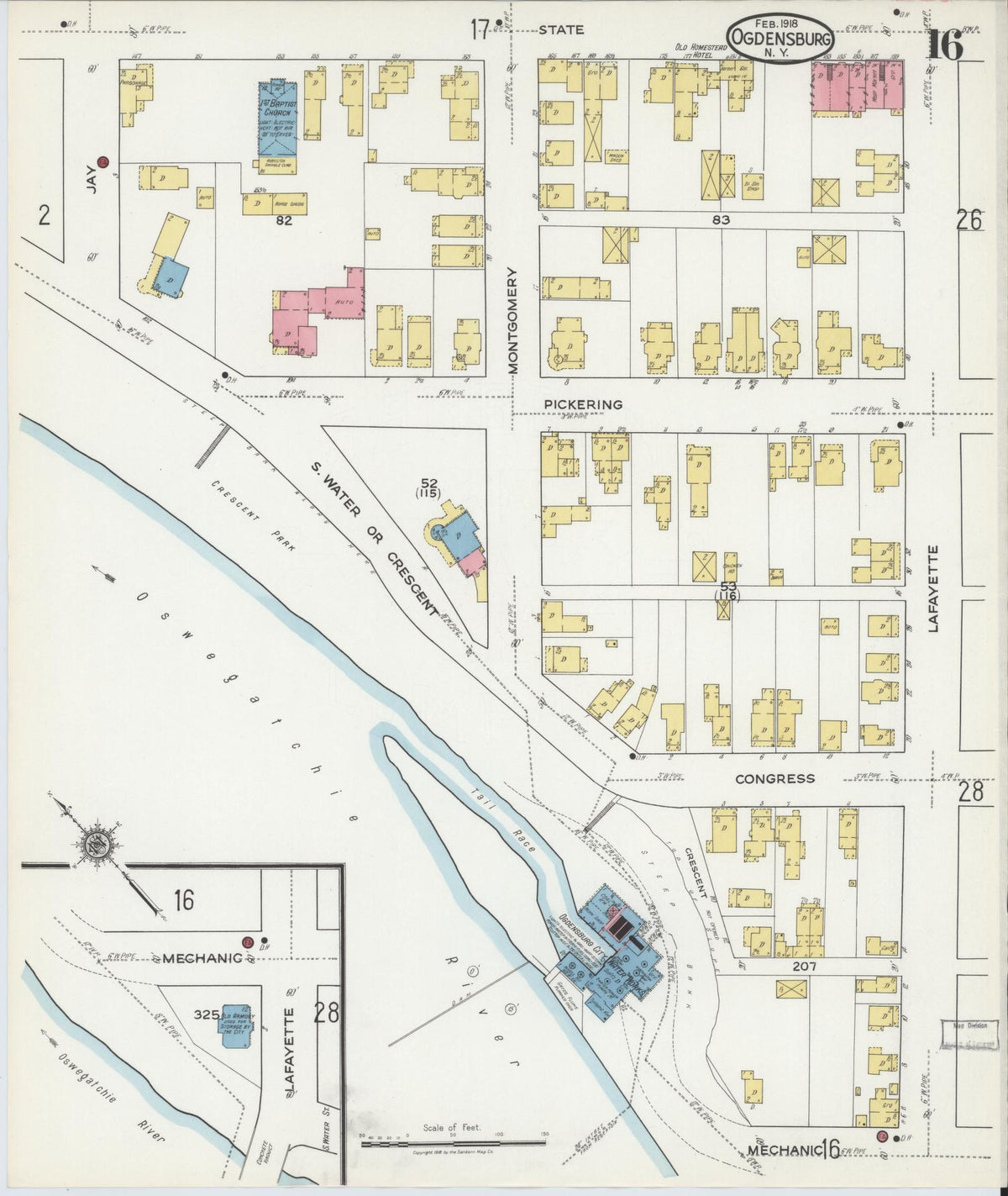 Sanborn Fire Insurance Map from Ogdensburg, St. Lawrence County, New York (1918), Sheet #0016 - Complete Map Set gallery image, historic Sanborn map, vintage wall art, New York New York
