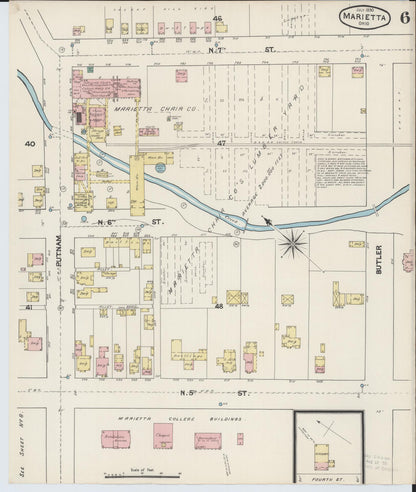 Sanborn Fire Insurance Map from Marietta, Washington County, Ohio (1890), Sheet #0006 - Historic Sanborn Fire Insurance Map Print, vintage old map wall art, antique decor, genealogy gift, Ohio Ohio map